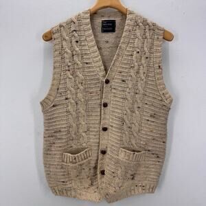 VTG 80's JCPenney Men's Shop Cream Knit Vest Boxy Grandpacore Cottage Casual L